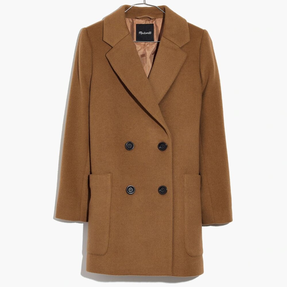 Madewell Hollis Double-Breasted Coat in Classic Desert size L